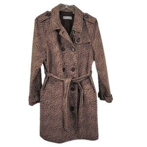 Liz Claiborne Womens Trench Coat Size 14 Animal Print Tan Brown Belted Vented